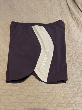 Peloton Men’s Speed 7” Plum and Silver Lined Athletic  Cycling Shorts Size Large